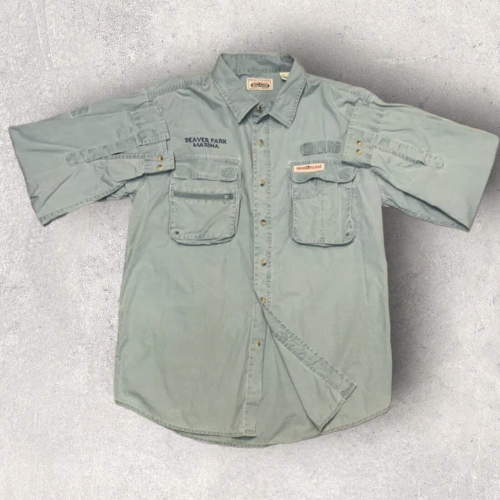 Hook & Tackle Air/X Technical Fishing‎ Gear Long Sleeve Green Men's Shirt Size M